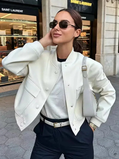 Obsidian Phoenix Women's Luxury Bomber Jacket - Vintage Long Sleeve Casual Coat