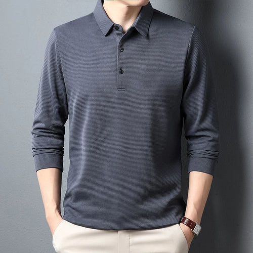 Celestial Comfort Men's Cotton Business Casual Polo Long Sleeve T-shirt - Celestial Comfort Clothing