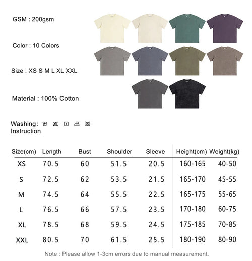 Obsidian Phoenix Luxury 200gsm Washed Cotton T-Shirt - Unisex Retro Loose-Fit Solid Basic Tee