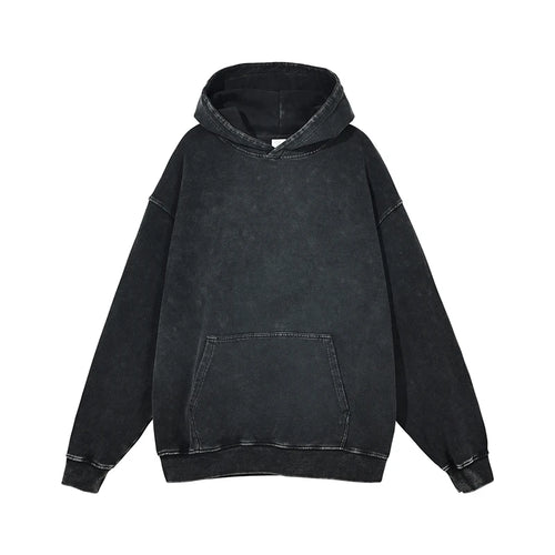 Obsidian Phoenix Unisex Luxury Retro Washed Hoodie - 380gsm Cotton Loose-Fit High Street Solid Pullover