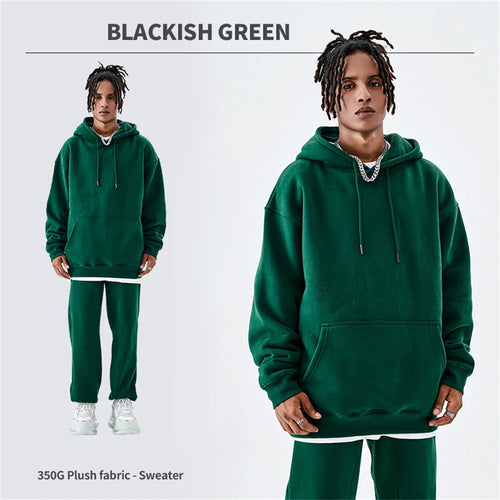 Obsidian Phoenix Luxury 350gsm Fleece Hoodie - Unisex Loose-Fit Solid Warm Pullover Sweatshirt in 18 Colors