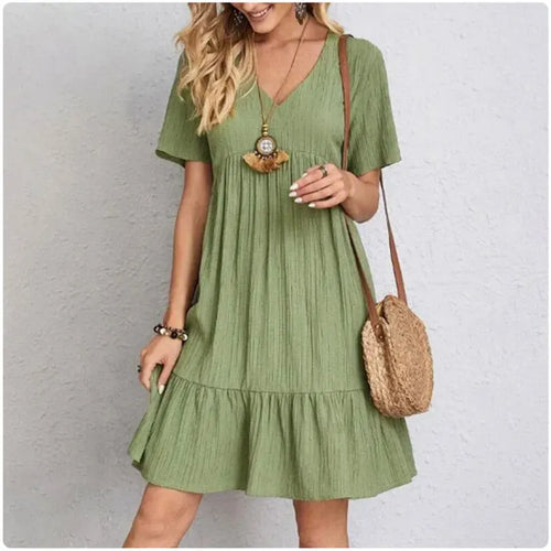 Celestial Comfort Women’s Peplum V-Neck Dress - Celestial Comfort Clothing