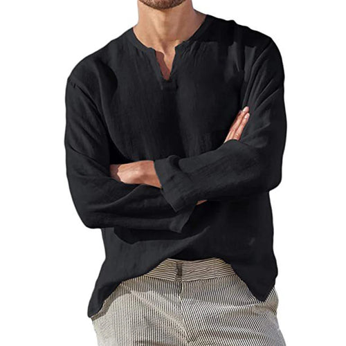 Celestial Comfort Men’s Oversized Cotton Linen V-Neck Shirt – Long Sleeve, Breathable & Relaxed Fit - Celestial Comfort Clothing