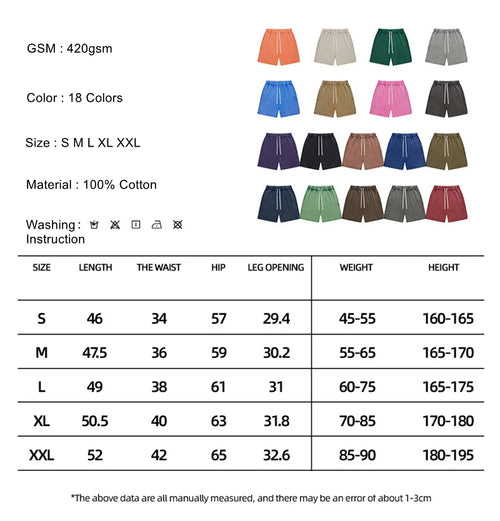 Obsidian Phoenix Unisex Luxury Batik Washed Cotton Shorts - 420gsm Retro Heavyweight Loose-Fit Solid Shorts