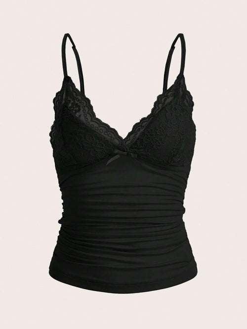 Celestial Comfort Women’s Black Lace Bow Crop Top - Celestial Comfort Clothing