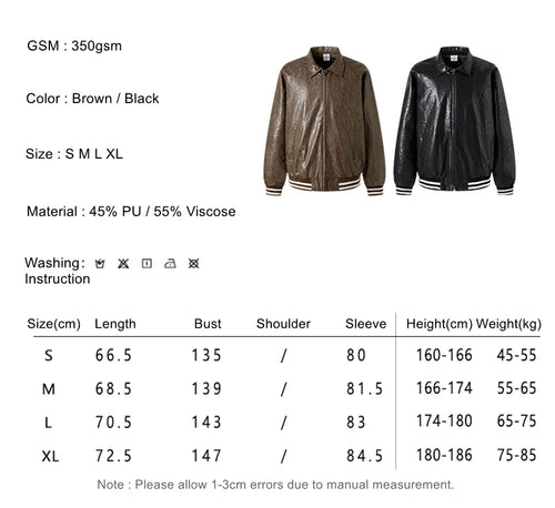 Obsidian Phoenix Unisex Luxury Retro PU Leather Jacket - 350gsm Batik Washed Turn-Down Collar Zipper Coat with Cotton Liner