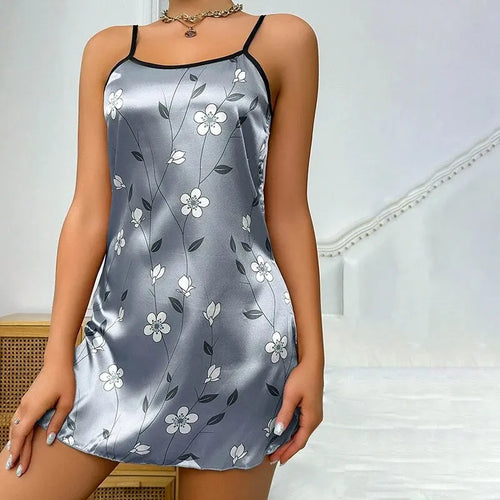 Obsidian Phoenix Women's Luxury Satin Floral Print Sleepdress