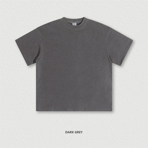 Obsidian Phoenix Luxury 200gsm Washed Cotton T-Shirt - Unisex Retro Loose-Fit Solid Basic Tee