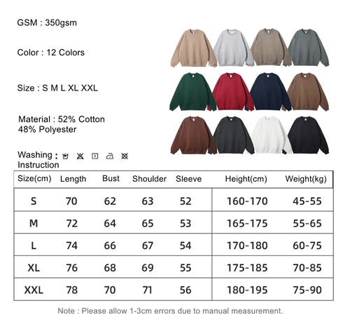 Obsidian Phoenix Luxury 350gsm Fleece Sweatshirt - Unisex Loose-Fit Solid O-Neck Thick Warm Pullover