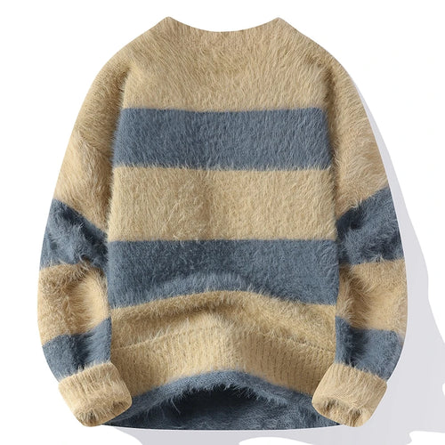 Obsidian Phoenix Luxury Mink Cashmere Striped Sweater - High-End Soft Warm Men’s Christmas Pullover