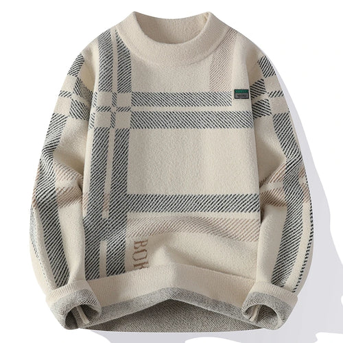 Obsidian Phoenix Luxury Mink Cashmere Sweater - High-End Long Sleeve Slim Fit Striped Men’s Christmas Jumper