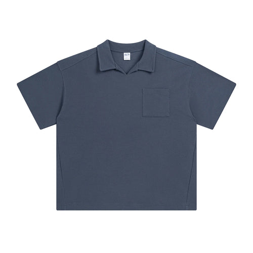 Obsidian Phoenix Unisex Luxury Heavyweight Waffle T-Shirt - 330gsm Retro Turn-Down Collar Solid Tee