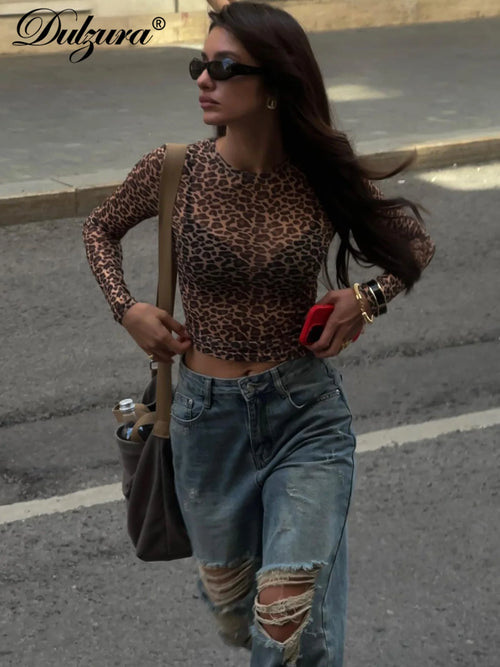 Celestial Comfort Leopard Mesh Long Sleeve Top - Celestial Comfort Clothing
