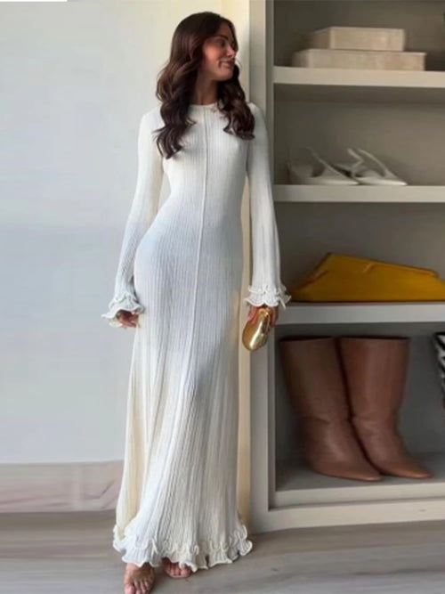 Celestial Comfort Elegant White Knit Long Dress - Celestial Comfort Clothing