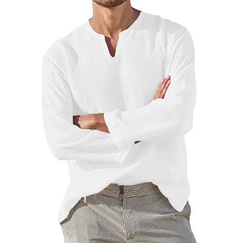 Celestial Comfort Men’s Oversized Cotton Linen V-Neck Shirt – Long Sleeve, Breathable & Relaxed Fit - Celestial Comfort Clothing