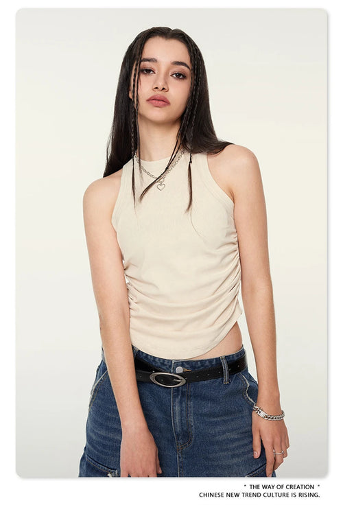 Obsidian Phoenix Luxury Women's Washed Slim Tank Top - 235gsm Pleated Arc Hem