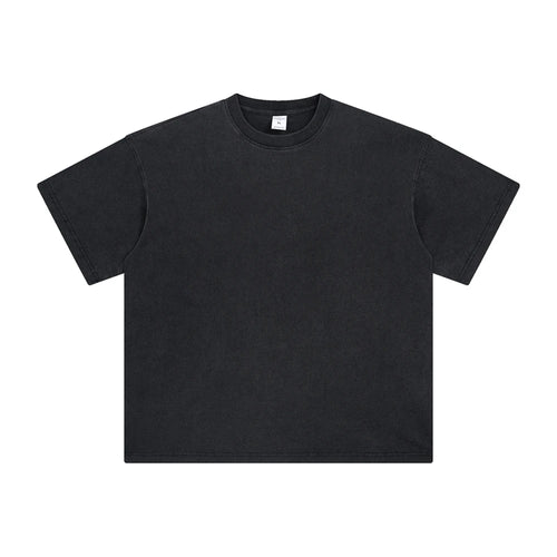 Obsidian Phoenix Luxury 250gsm Washed Cotton T-Shirt - Unisex Retro Loose-Fit High-Street Solid Tee