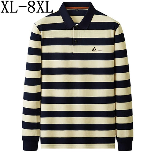 Obsidian Phoenix Luxury Striped Polo Shirt - High-End Long Sleeve Men’s Casual Shirt in Sizes Up to 8XL