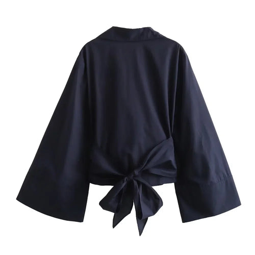 Celestial Comfort Double-Breasted Poplin Shirt - Polo Neck with Bow Tie - Celestial Comfort Clothing