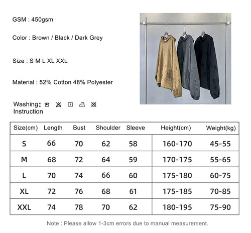 Obsidian Phoenix Unisex Luxury Vintage Distressed Hoodie - 450gsm High Street Oversized Hooded Pullover with Ripped Holes and Elastic Hem