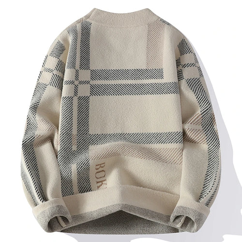 Obsidian Phoenix Luxury Mink Cashmere Sweater - High-End Long Sleeve Slim Fit Striped Men’s Christmas Jumper