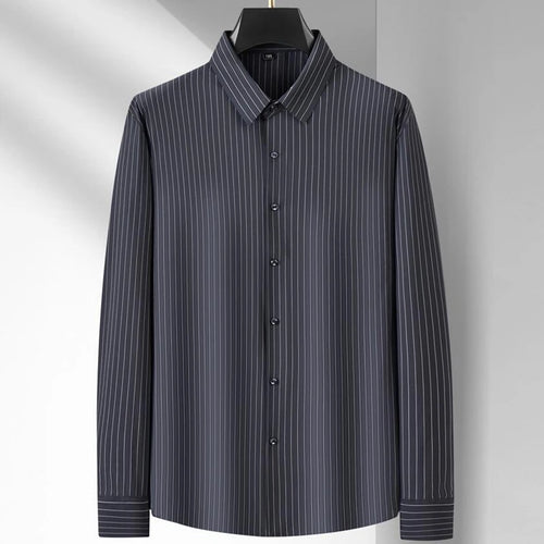 Obsidian Phoenix Luxury Striped Oversized Business Shirt - High-End Loose-Fit Long Sleeve Men’s Dress Shirt in Sizes Up to 10XL