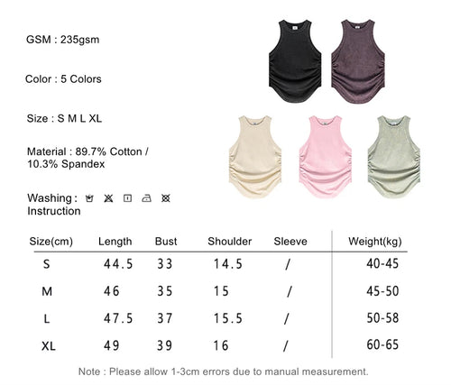 Obsidian Phoenix Luxury Women's Washed Slim Tank Top - 235gsm Pleated Arc Hem