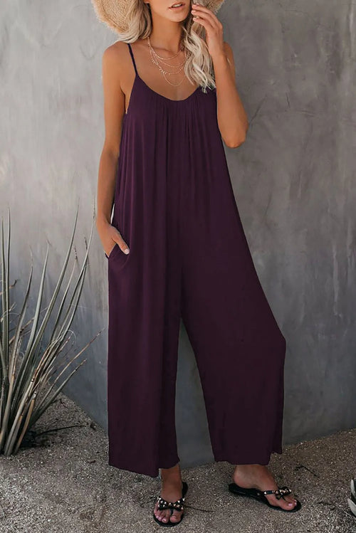 Obsidian Phoenix Women's Luxury Suspender Jumpsuit - Solid Color Casual Design with Pockets