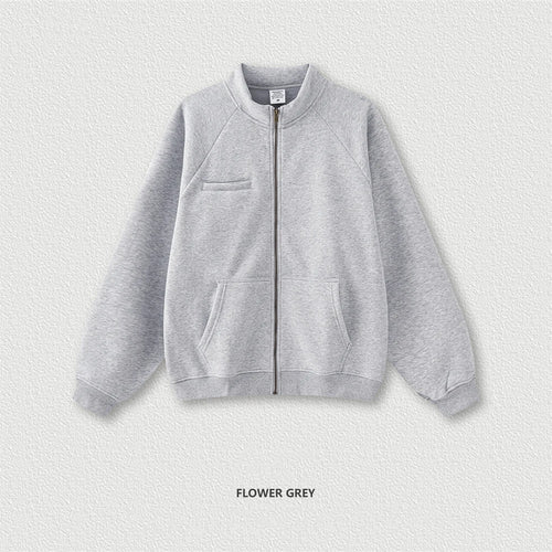 Obsidian Phoenix Unisex Luxury Fleece Zipper Jacket - 420gsm American Retro Oversized Raglan Sleeve Solid Coat