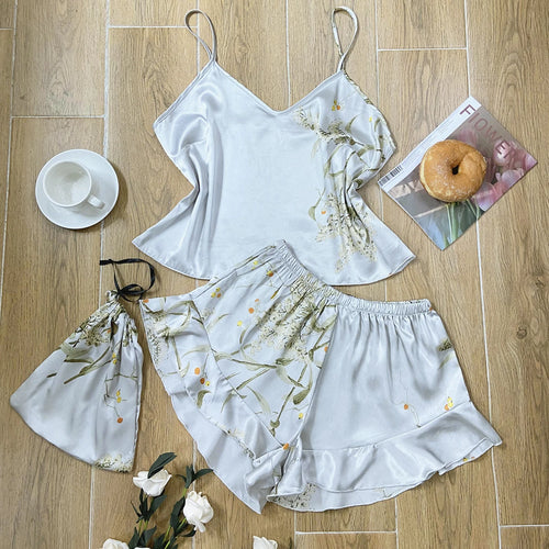 Celestial Comfort Floral Cami & Ruffle Hem Shorts Pajama Set - Celestial Comfort Clothing