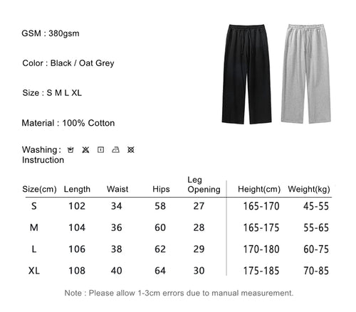 Obsidian Phoenix Unisex Luxury 100% Cotton Pants - 380gsm Oversized Straight-Leg Loose Trousers