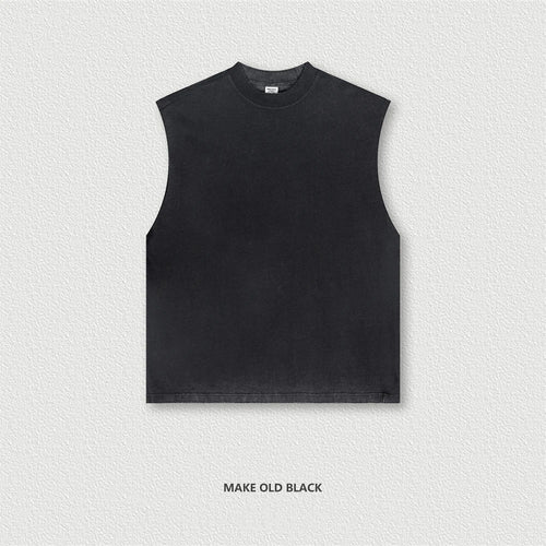 Obsidian Phoenix Luxury 250gsm Washed Cotton Tank Top - Unisex Retro Relaxed-Fit Sleeveless Vest