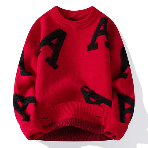 Obsidian Phoenix Luxury Letter-Printed Sweater - High-End Thick Warm Korean Harajuku Men’s Christmas Jumper