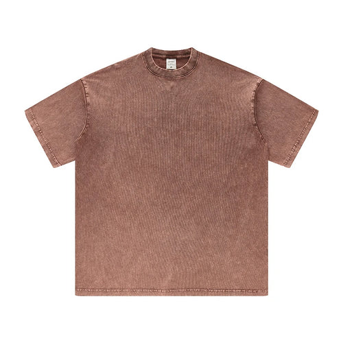 Obsidian Phoenix Luxury 250gsm Batik Washed Cotton T-Shirt - Unisex Retro Loose-Fit Vintage Solid Tee