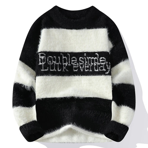 Obsidian Phoenix Luxury Mink Cashmere Striped Sweater - High-End Soft Warm Men’s Christmas Pullover