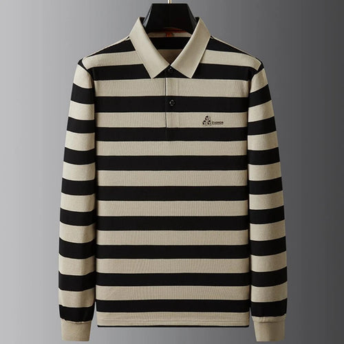 Obsidian Phoenix Luxury Striped Polo Shirt - High-End Long Sleeve Men’s Casual Shirt in Sizes Up to 8XL