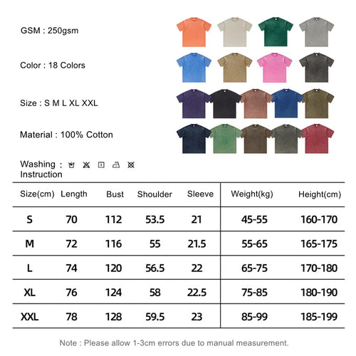 Obsidian Phoenix Luxury 250gsm Batik Washed Cotton T-Shirt - Unisex Retro Loose-Fit Vintage Solid Tee