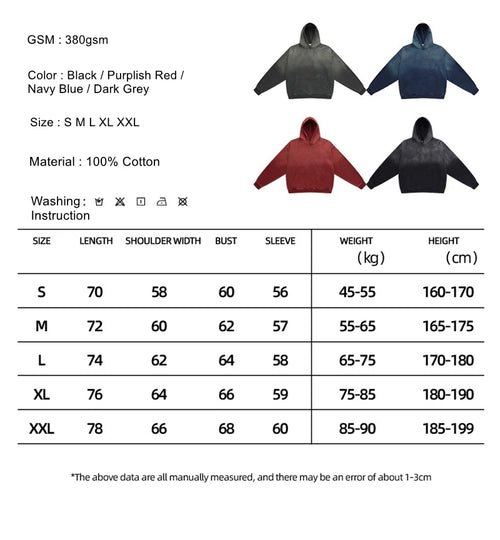 Obsidian Phoenix Luxury Washed 380gsm Hoodie - Unisex Retro 100% Cotton Loose Pullover Streetwear