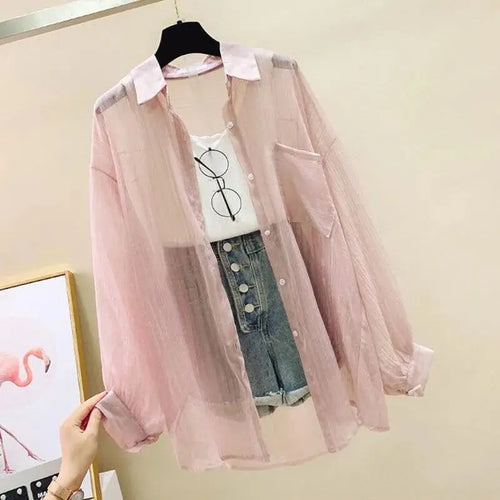 Celestial Comfort Sheer Chiffon Sunscreen Shirt - Lightweight, Loose-Fit Summer Cardigan, Elegant Korean Harajuku Style Blouse - Celestial Comfort Clothing