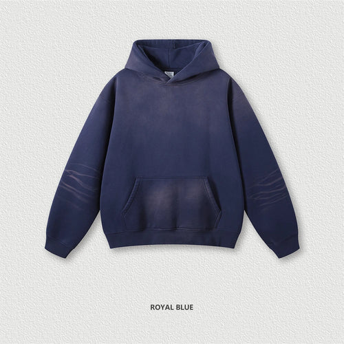 Obsidian Phoenix Unisex Luxury Gradient Monkey Washed Hoodie - 375gsm Retro Loose-Fit Hooded Fleece Pullover