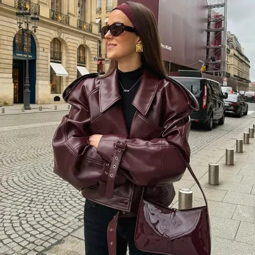 Obsidian Phoenix Women's Luxury PU Leather Belt Crop Coat