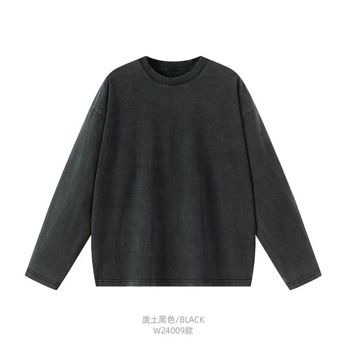 Obsidian Phoenix Unisex Luxury Retro Long-Sleeve T-Shirt - 280gsm Washed Cotton Oversized O-Neck Tee