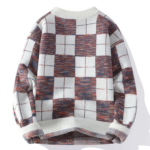 Obsidian Phoenix Luxury Plaid Sweater - High-End Thick Warm Korean Harajuku Men’s Pullover Jumper