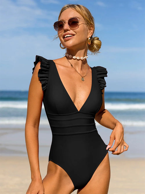Obsidian Phoenix Women's Luxury One-Piece Swimsuit - Sexy Deep V-Neck Backless High-Leg Design in Bold Red
