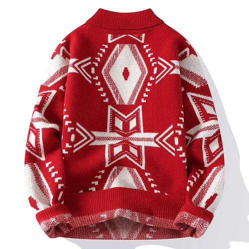 Obsidian Phoenix Luxury Cashmere Argyle Plaid Sweater - High-End Thick Warm Men’s Lapel Christmas Jumper