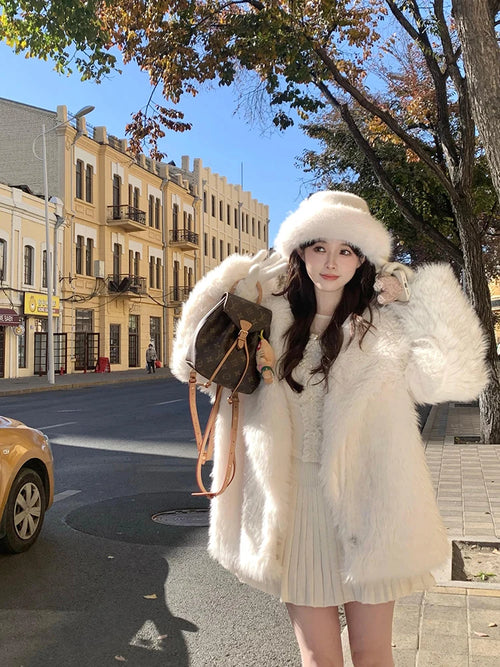 Obsidian Phoenix Women's Luxury Oversized Faux Fox Fur Coat