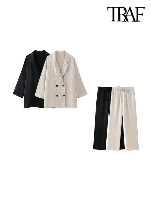 Celestial Comfort Women’s Double-Breasted Blazer Set - Celestial Comfort Clothing