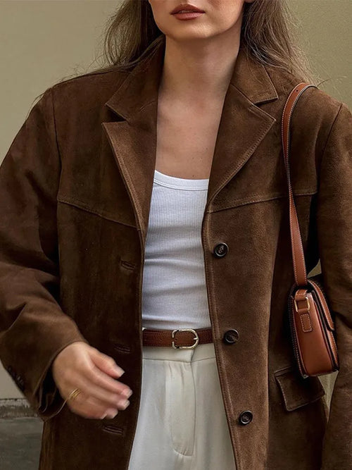 Obsidian Phoenix Women's Luxury Casual Brown Suede Jacket