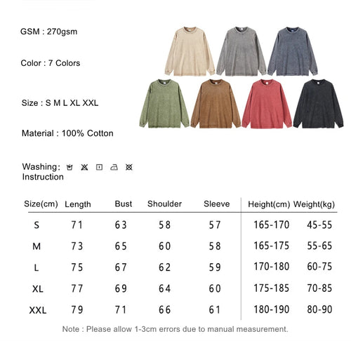 Obsidian Phoenix Luxury Retro Batik Washed Long Sleeve T-Shirt - 270gsm Unisex Oversized Solid Cotton Tee