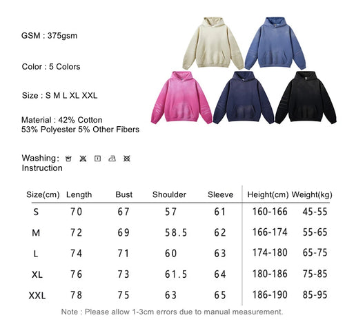 Obsidian Phoenix Unisex Luxury Gradient Monkey Washed Hoodie - 375gsm Retro Loose-Fit Hooded Fleece Pullover